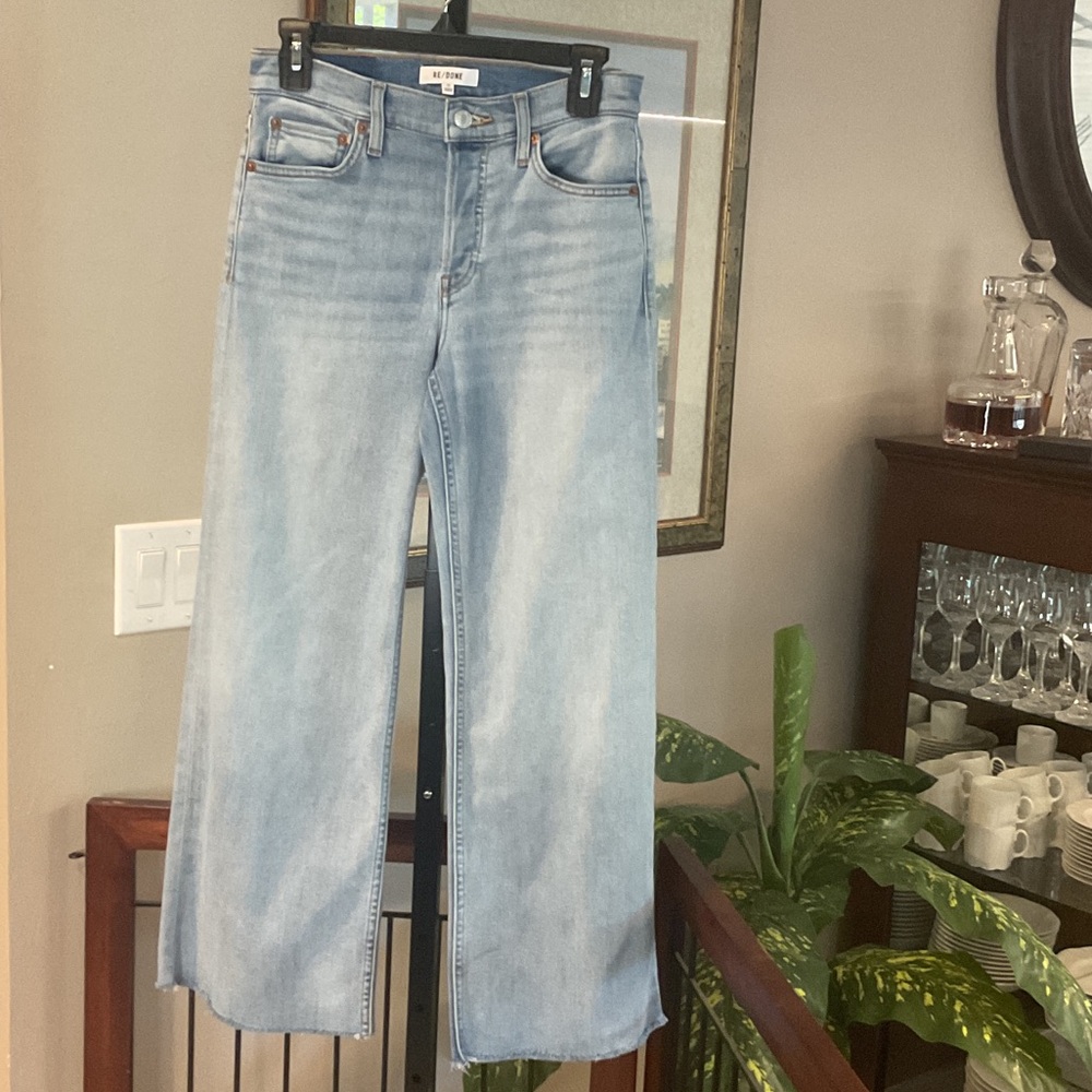 Re/Done Light Wash Mid-Rise Wide Leg Jeans, Size 25